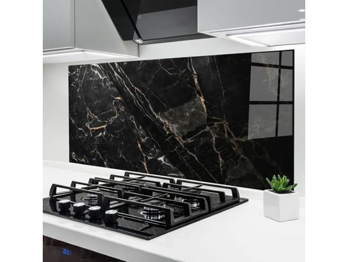 ARTHUB® Küchenrückwand aus Glas 60x120 cm, 4mm ESG Spritzschutz, Glasplatte, Herdspritzschutz, Wandschutz für Herd, Hartglas, Abstrakte, Marmor, Black Brown Marble