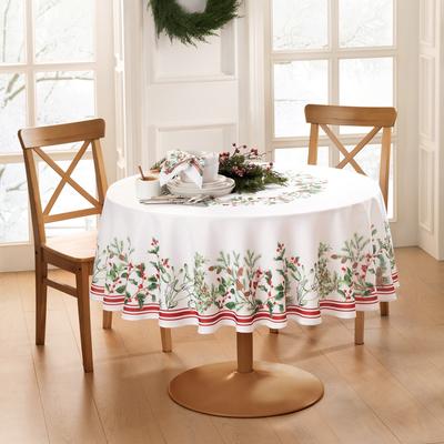 Threadmade Winter Holiday Berry Fabric Tablecloth