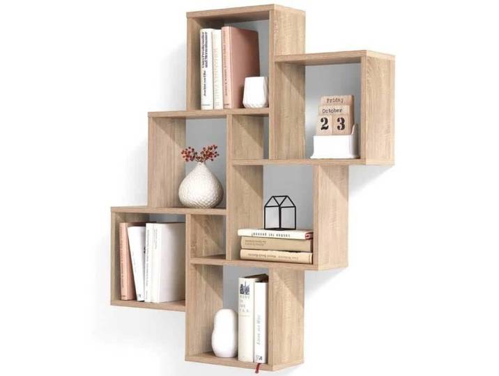 FMD Etagère Murale avec 8 Compartiments Couleur Chêne Tablette Salon Rangement 428743