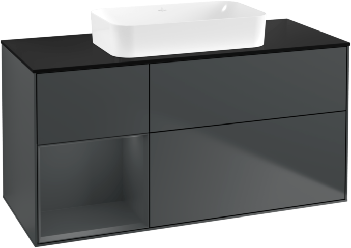 Villeroy und Boch Finion Waschtischunterschrank F702HGHG 120x60,3x50,1cm, Regal links Midnight Blue Matt Lacquer, Midnight Blue Matt Lacquer