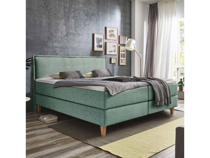 HOMELIV. Boxspringbett Zibo Webstoff 140x200cm Bonellfederkern-Box Härtegrad: H3 Blau skandinavisch