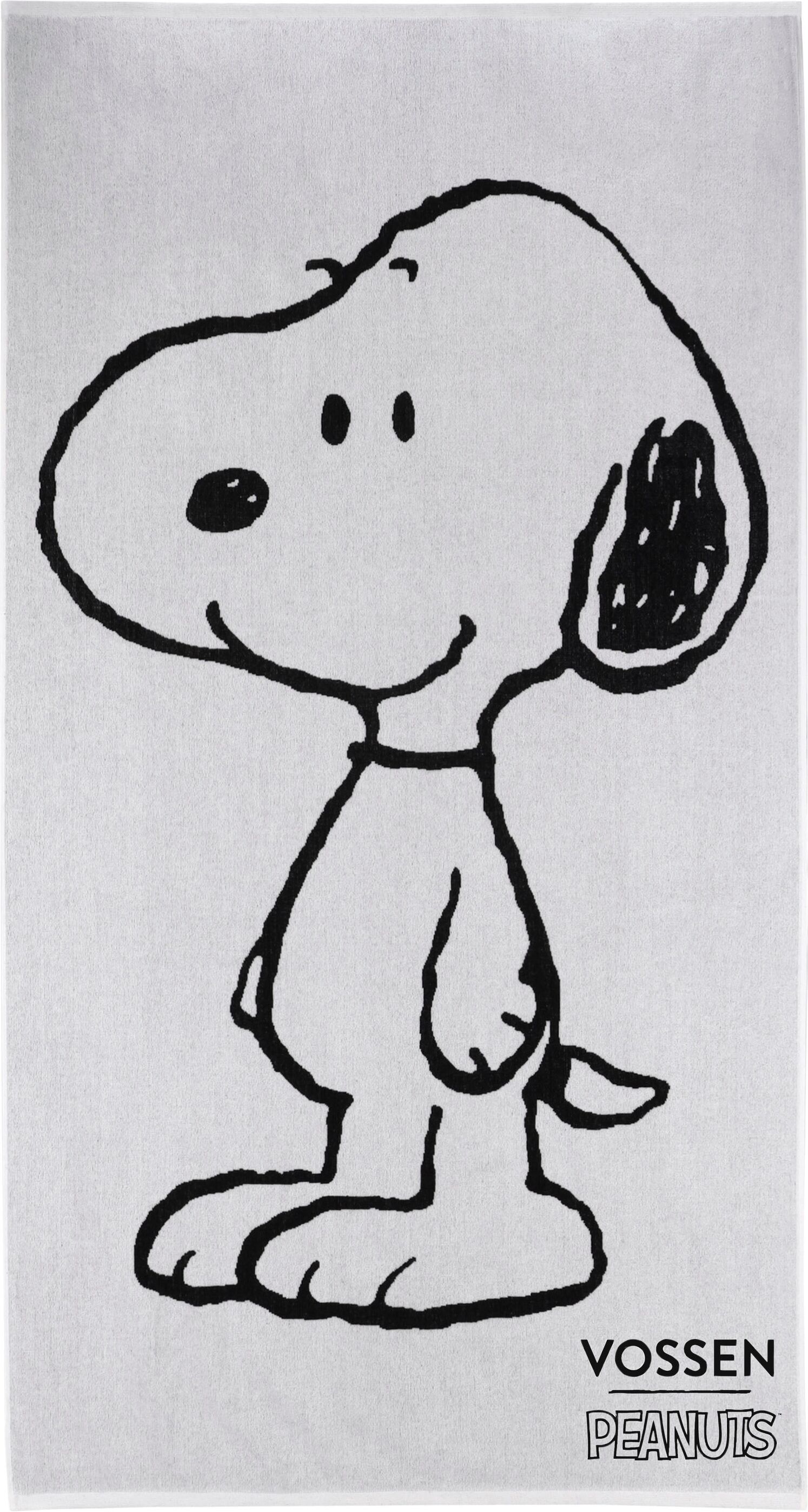 Strandtuch VOSSEN "Snoopy Beach", schwarz-weiss (schwarz, weiß), B:100cm L:180cm, Velours, Baumwolle, Handtücher, Strandtuch, mit grossem Snoopy Design schwarz, weiß B/L: 100cmx180cm, 1 Stk., Velours
