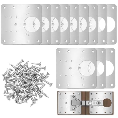 QWORK 12 stuks roestvrijstalen scharnier reparatieplaten met schroeven, 9 x 9 cm