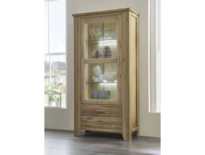 Loft Glasvitrine aus massiver Wildeiche – Montierte Lieferung – 3%-Vorkasse-Rabatt