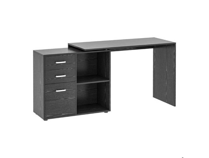 Bureau d'angle bureau droit modulable table de salle à manger 2 en 1 bureau informatique tiroirs x 3 + 2 niches MDF noir