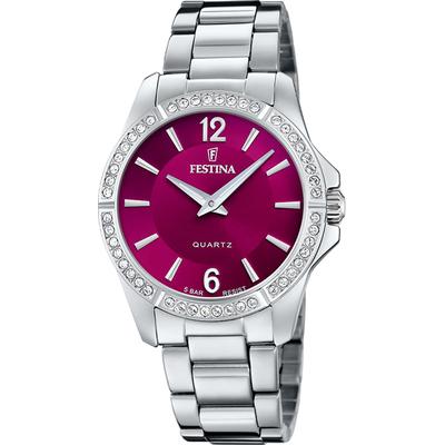 Quarzuhr FESTINA "Mademoiselle", silber (silberfarben, beere, beere), Armbanduhren, Damen, silberfarben, Quarzuhr, Armbanduhr, Damenuhr, Edelstahlarmband