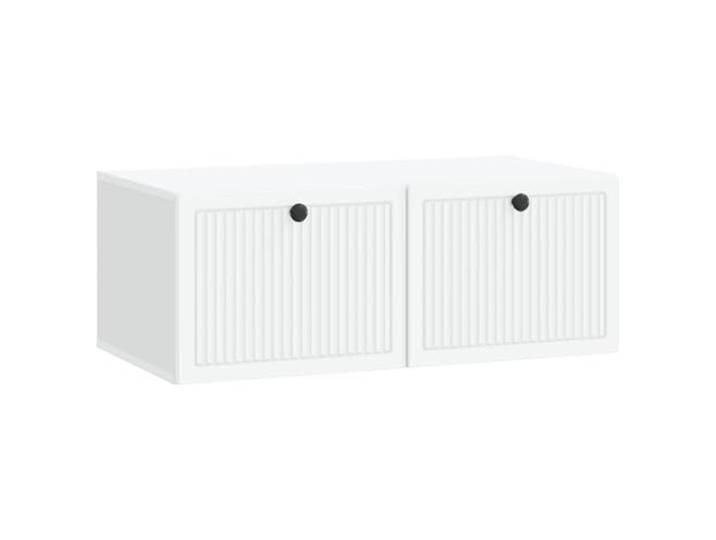 Favemtsl TV Board Wandmontiert Weiß 78,5x41x30cm Lowboard Holzwerkstoff Platzsparende Hängekonsole für Schlafzimmer & Wohnzimmer mit 2 Schwenktüren & viel Stauraum.