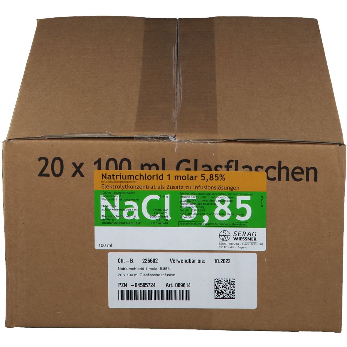 Natriumchlorid Inf.-Lsg.5,85% 1 molar Glas 20x100 ml Infusionslösung