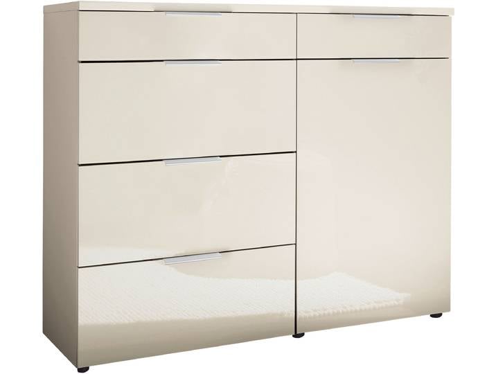 Kombikommode, Floatglas & Holzwerkstoff, Champagner-Glas, 100×91,2×43 cm, 5 Schubladen, Wiemann Como