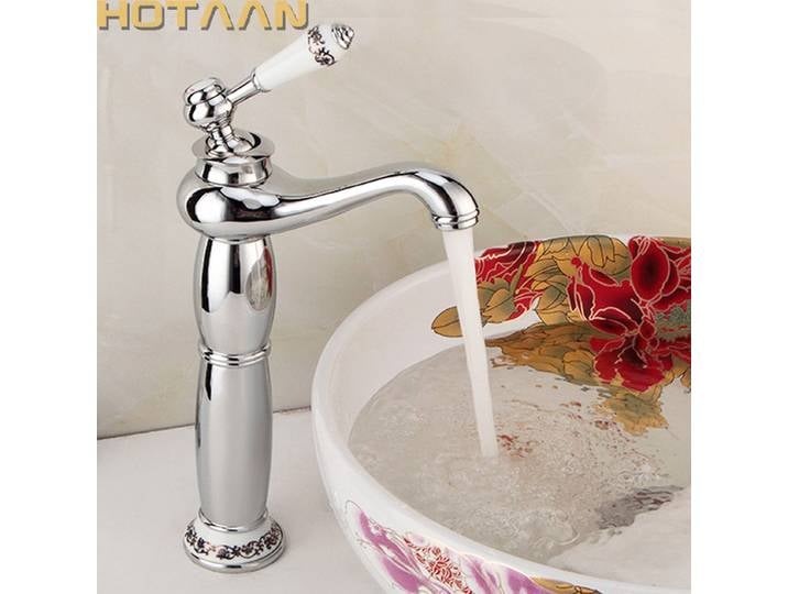 Robinet de lavabo de luxe robinet moderne robinet de salle de bains finition dorée robinet d'évier de lavabo en laiton chaud et froid poignée unique avec robinets en céramique