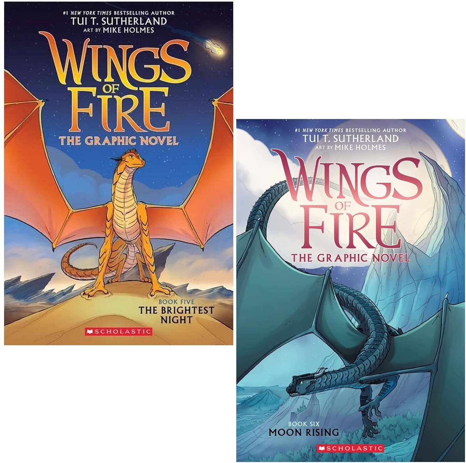 Scholastic Wings of Fire Graphic Novel Collection Set: The Brightest Night & Moon Rising by Tui T. Sutherland - Paperback - Ages 8-12 Fantasy Adventure
