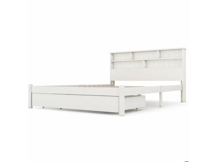 Lit double 140x200 en bois massif blanc avec tiroirs bibliothèque et sommier