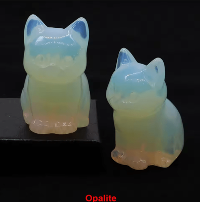 Inspire Curations Hand Carved Amethyst Cat Figurine Healing Crystal Decor For Home & Meditation opalite