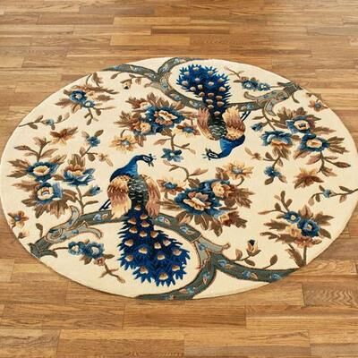 Kas Oriental Rugs / Exclusives "Majestic Peacock Round Rug Vanilla, 5'6"" Round, Vanilla"