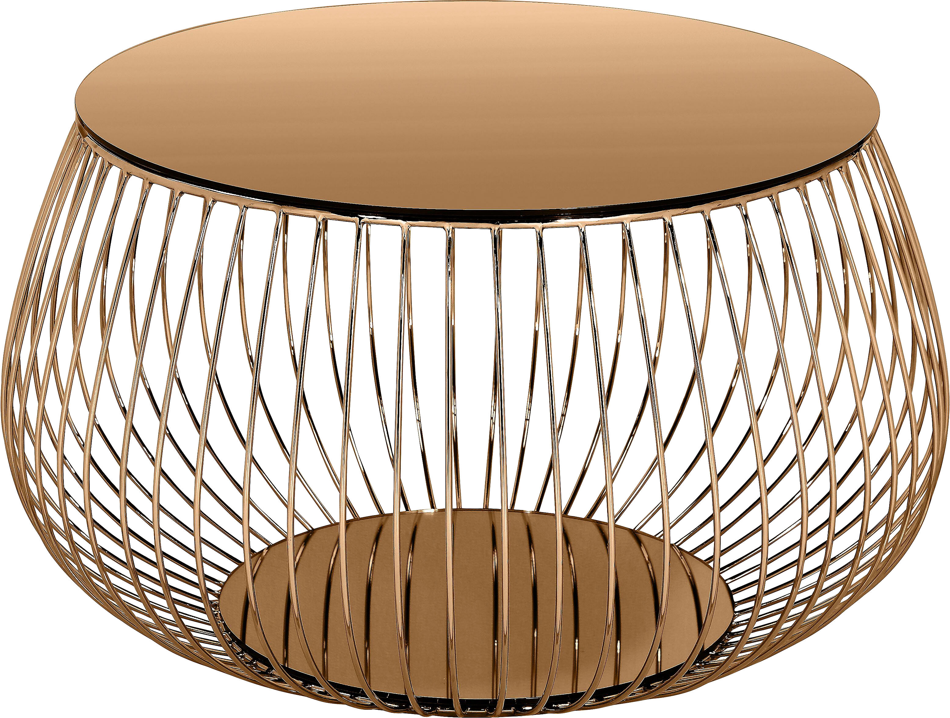 Couchtisch SALESFEVER "Coffeetable: Stilvolle Wohnzimmer-Ergänzung", rosa (rosegold, rosegold, rosegold), B:72cm H:42cm T:72cm, Metall, Glas, Tische, Couchtisch, Kristallklare Eleganz mit Marmoroptik, rosegoldfarben