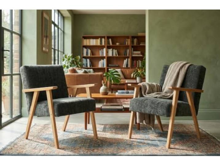 Family Meble 2er-Set Sessel Soler Ramona – 2 Retro-Sessel im Vintage-Stil mit Stoff-Bezug – Grau · 95