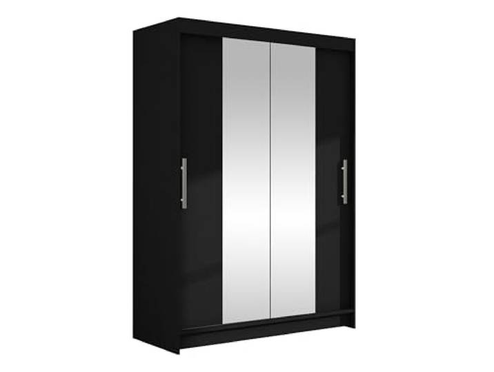 Mirjan24 Kleiderschrank Miami II, Modernes Schiebetürenschrank mit Kleiderstange und Einlegeböden für Kleidung, Garderobenschrank (Schwarz)