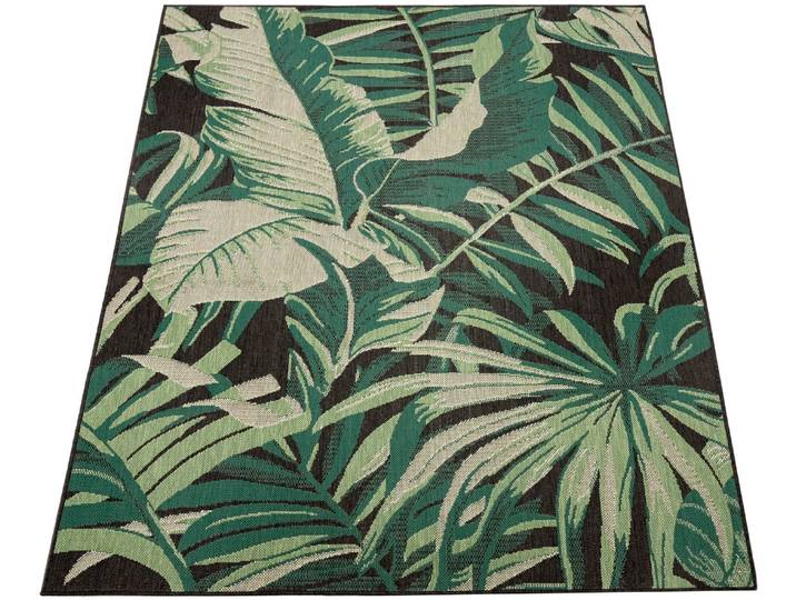 Teppich PACO HOME Ostende 551 , schwarz, B:100cm H:4mm L:200cm, Polypropylen, Teppiche, Teppich, Flachgewebe, Motiv Palmenblätter, In- und Outdoor geeignet