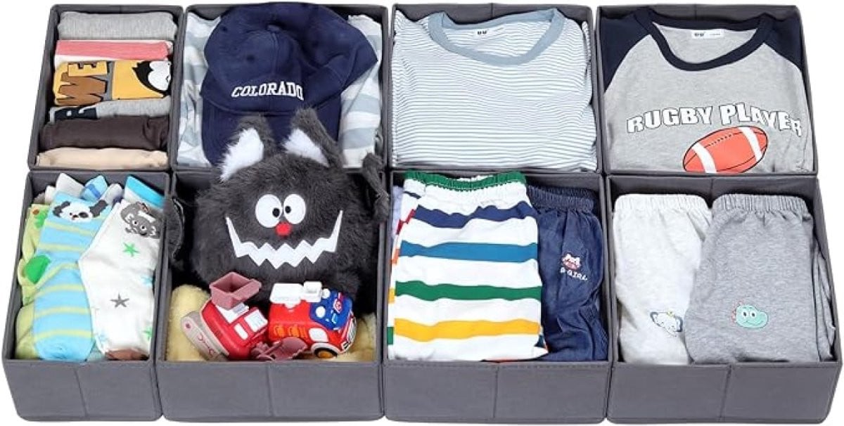 Zelora Set van 8 opvouwbare lade-organizers voor kledingkast, modulair systeem, grijs