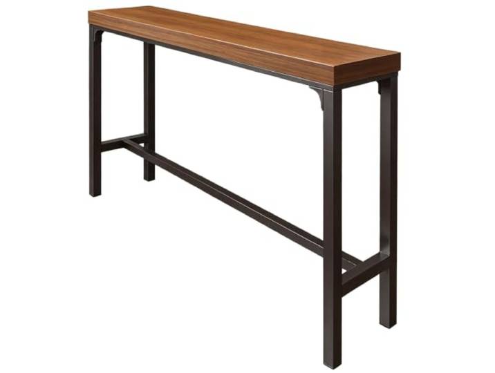 Bartisch aus massivem Holz,lange,schmale,hohe Tischplatte,rechteckig Tischplatte aus massivem Holz,rechteckige Tischplatte,Stützbeine aus Metall,Restaurant,Café(200*105cm)