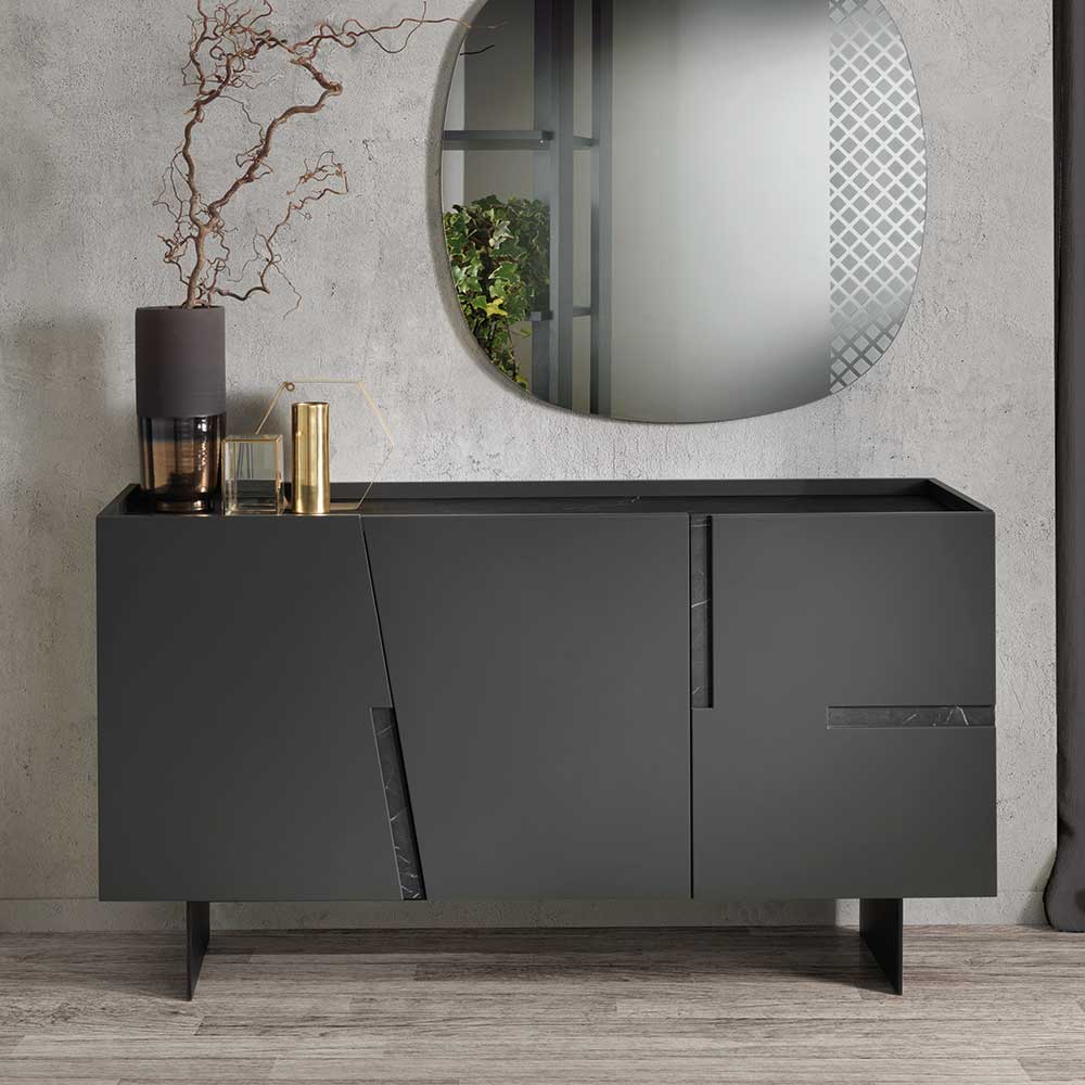 Pharao24.de Design Sideboard in Anthrazit und Marmor Optik Wangengestell aus Metall