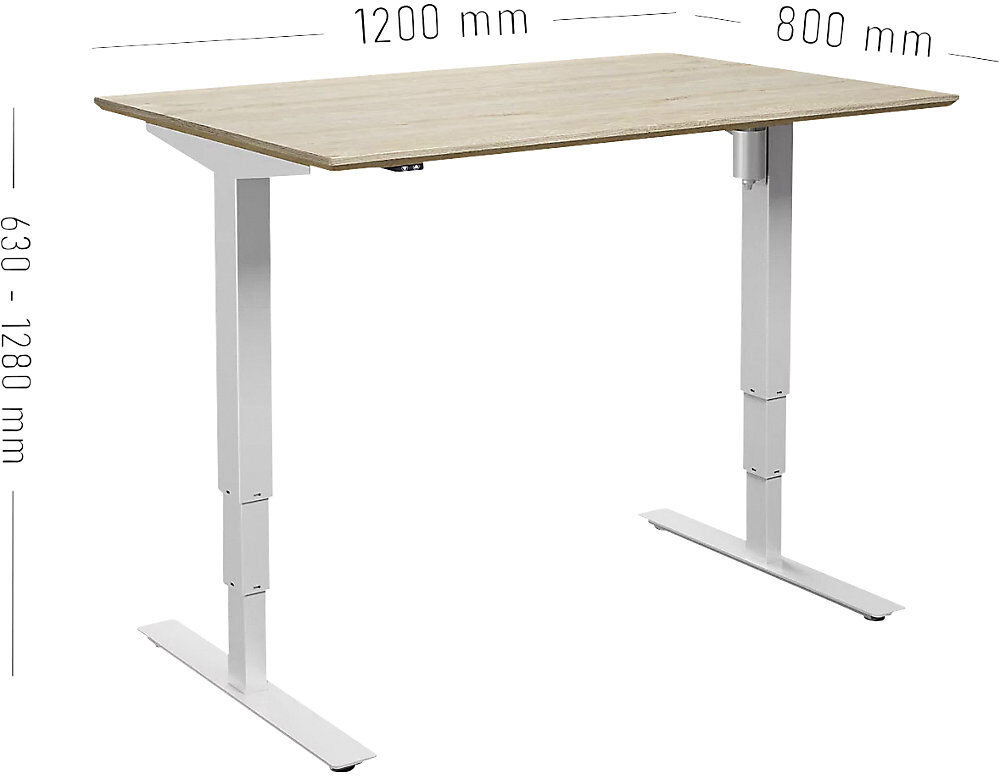 kaiserkraft Schreibtisch Atlanta Trend, elektrisch höhenverstellbar, gerade, BxT 1200 x 800 mm, Eiche/weiß