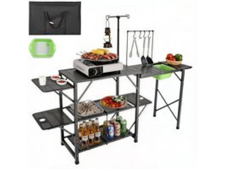 VEVOR Campingküche Outdoor Camping Küche 174 x 50 x 160 cm, Reiseküche Zeltschrank Zusammenklappbar 40 + 22 kg Klappbarer Campingtisch Küchenbox Arbeitsplatte Platz für die Spüle Tragetasche Shwarz