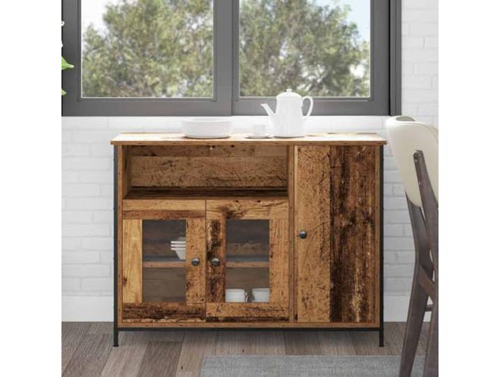 RJPLMFV Anrichte aus Holz, 100 x 35 x 75 cm Aufbewahrungsmöbel für Wohnzimmer, Türen, Regale, Holz, Technik, Metall-Finish