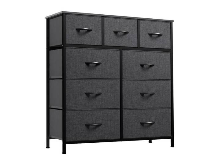 YITAHOME Commode 9 Tiroirs en Tissu Commode Chambre Meuble de Rangement Cadre en Métal Salon Gris Noir