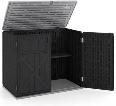 Costway 20 Cu.Ft Horizontal Resin Storage Shed with Adjustable Shelf-Black
