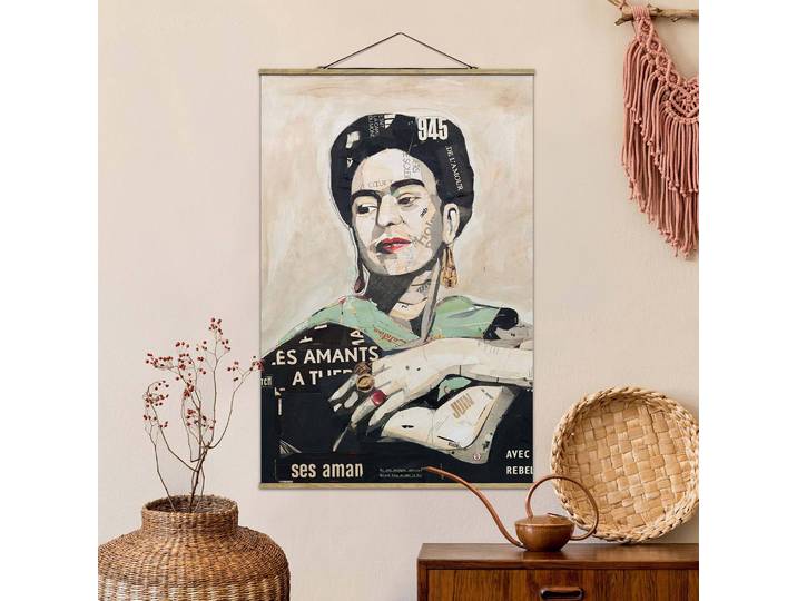 Tableau déco Frida Kahlo Collage No.4 Tissu Beige 35 x 53cm