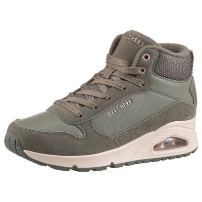 Keilsneaker SKECHERS "UNO-STACRE SHINE", Damen, Gr. 37, olivgrün, Lederimitat, Textil, Veloursleder, Schuhe, High Top Sneaker, Schnürboots mit Luftkammern Sohle