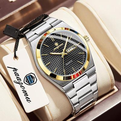 Youfap Market Luxury Men Clock Fashion, Waterproof Chronograph Date Watch, Original Luminous Leather Quartz Watch For Men gold Black