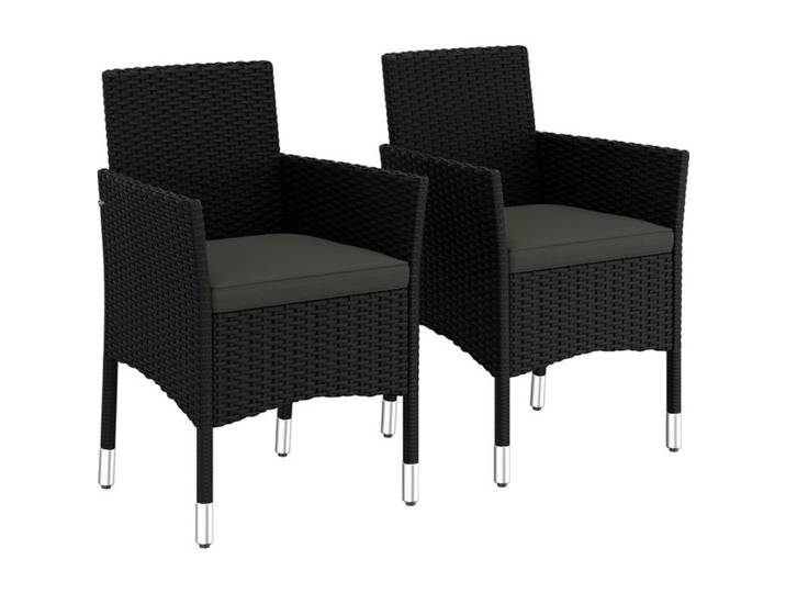 Yaheetech Lot 2 Fauteuils Jardin en Polyrotin Tressé Ensemble Salon Extérieur avec Coussins pour Balcon Terrasse Noir/Gris