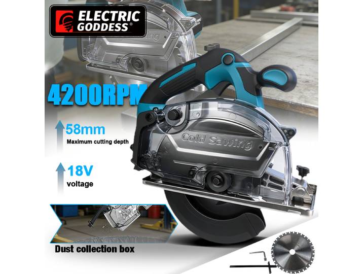 Scie circulaire sans fil 6 pouces, scie à froid compacte, scie électrique pour bois, métal, carreaux de céramique, outil électrique compatible avec batterie Makita 18V