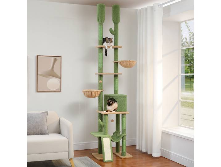Arbre à chats du sol au plafond pour l'intérieur, tour pour chat de grande hauteur ajustable avec poteau à griffer en sisal, condo confortable avec hamac, jouets pour chat, chat accessoires pour chats