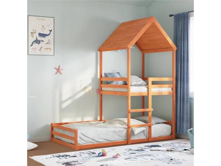 RJPLMFV Etagenbett, Kiefer, massiv, 90 x 190 cm, Braun Ohne Matratze, Leiter inklusive, Lamellen, langlebig für Kinder