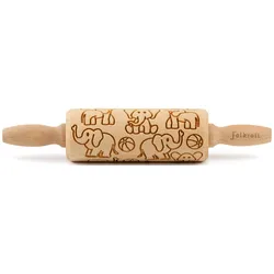 Teigroller FOLKROLL "Elefanten", braun (holzfarben), L:23cm Ø:4,5cm, Massivholz, Teigroller, Keksteig im Handumdrehen mit Motiv versehen