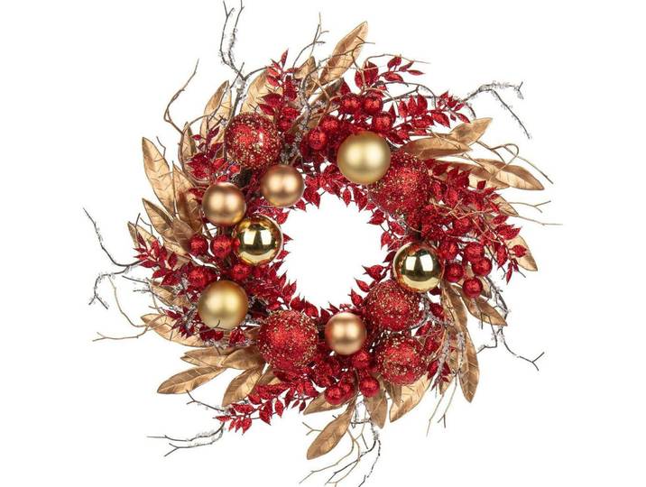 Weihnachtskranz mit Kugeln und Zweigen Ø 40 cm, Mehrfarbig, Kunststoff, 13 cm, Dekoration, Weihnachtsdekoration, Adventskränze