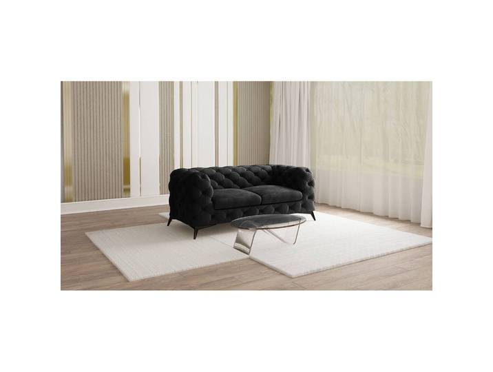 2-Sitzer Sofa Schwarz Samt Ravi 185 x 73 x 100cm Glamour