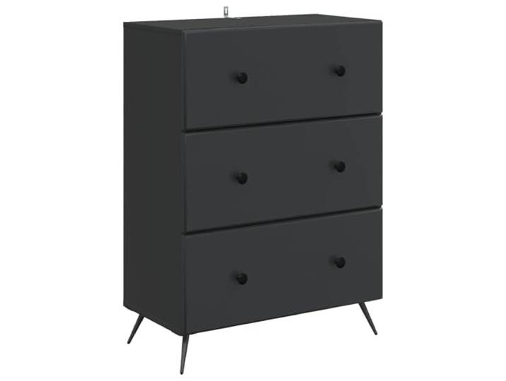 KLGBNCVE Schubladenschrank 66 x 34,5 x 90 cm Holzwerkstoff Schwarz Metallrahmen, Schiebetüren, verstellbare Innenregale, Stauraum für Kleidung und Büromaterial