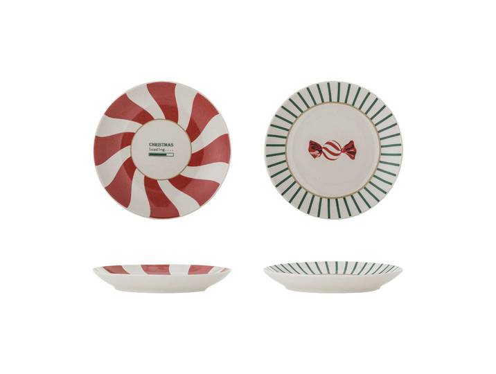 Bloomingville Assiette à dessert Yule Rouge-vert, 2 pièces, Ø12,5 cm