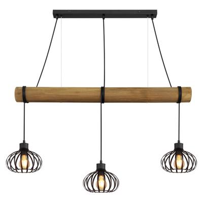 GLOBO LIGHTING Hängeleuchte "CALDWELL", braun (schwarz matt), 3, Ø 20cm H: 150cm, 1 Stk., Leuchten, Schwarze Hängeleuchte, Holz & Metallstäbe, Kabel zum Herumwickeln, Hängeleuchte