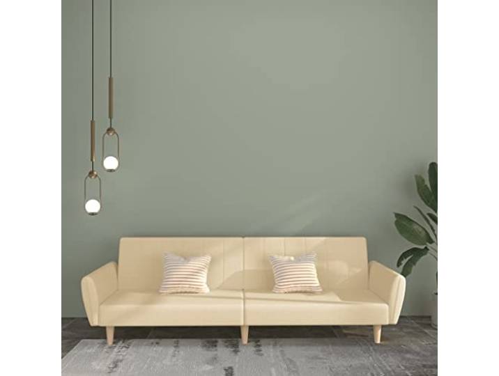 HEFZGDB Schlafsofa 2-Sitzer Creme Stoff Bettcouch Gästebett Sofabett Wohnzimmer Sitzgelegenheit Doppelbett Holzrahmen atmungsaktiv langlebig robust stabil multifunktional