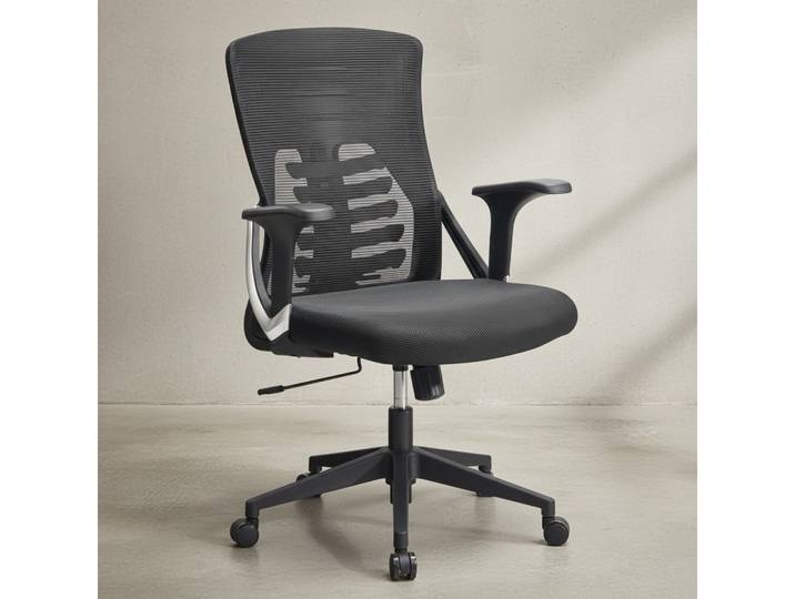 KADIMA DESIGN Bürostuhl Mesh-Drehstuhl, Höhenverstellbar, Ergonomisch, Lordosenstütze, Schwarz (Atmungsaktives Netzgewebe, Armlehnen, Wippmechanik, 120kg belastbar), Ergonomische S-Form, Lordosenstütze 4-fach verstellbar