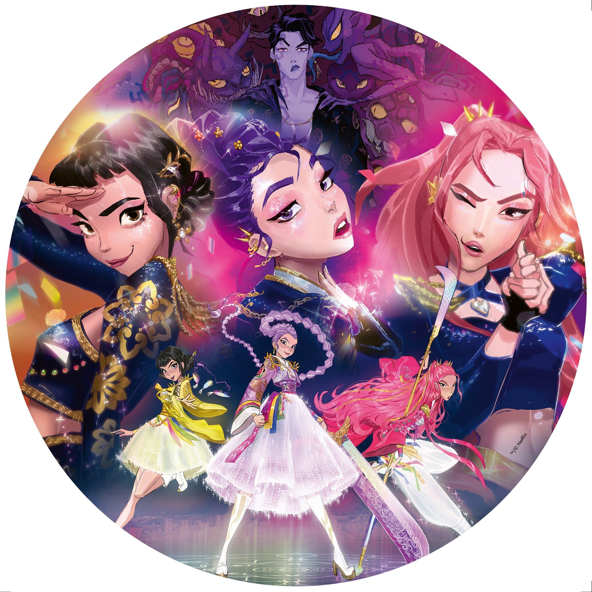 Ravensburger KPop Demon Hunters For the Fans! 500-Piece Round Jigsaw Puzzle, 52 cm Diameter, Softclick Technology, Netflix Licensed