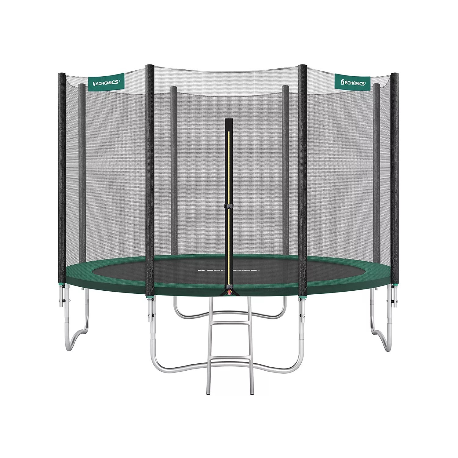 In And OutdoorMatch Trampolin mit Sicherheitsnetz Melody - Gartentrampolin - 366 cm - rundes Trampolin - mit Sicherheitsnetz - mit Leiter - Schwarz Grün