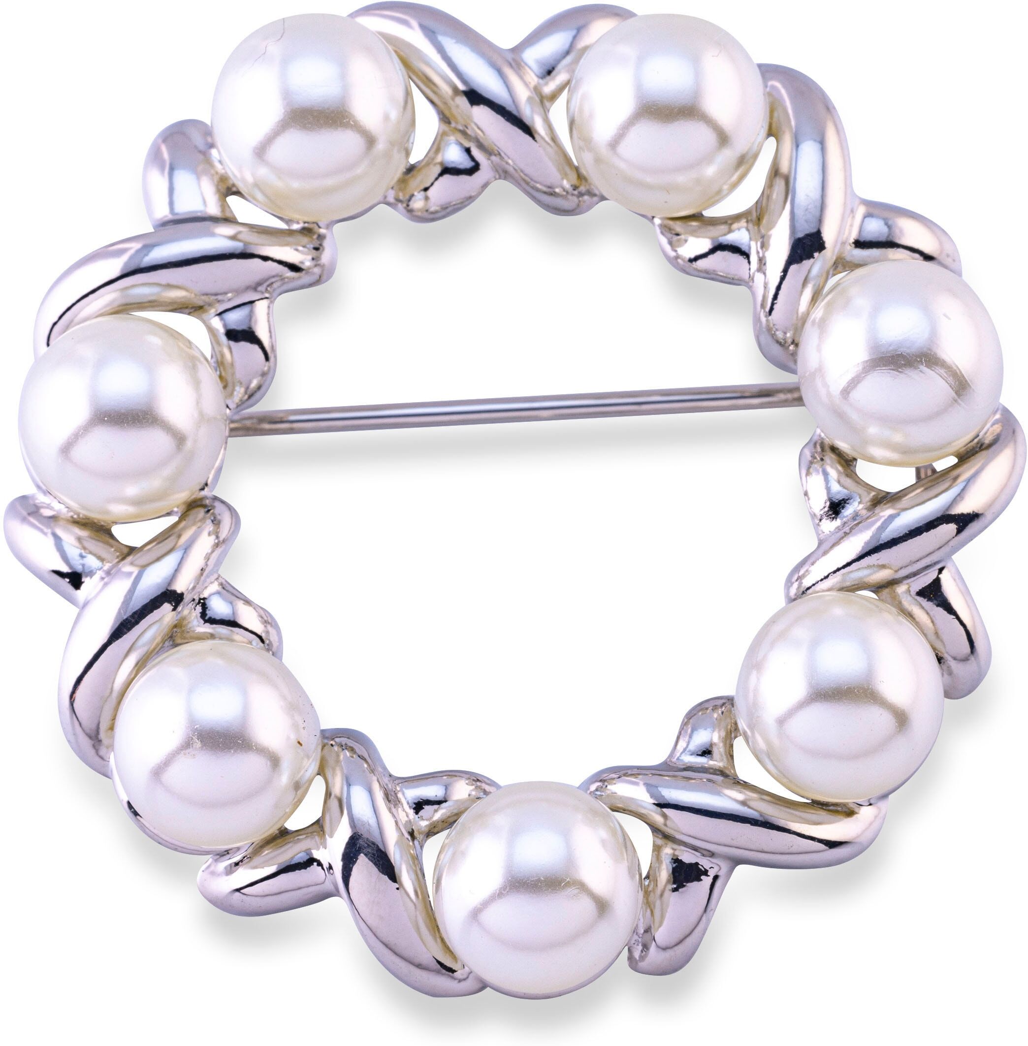 Brosche FIRETTI "Schmuck Geschenk Ansteckschmuck Perlenbrosche", weiss (metallfarben, weiß), Broschen, Damen, Metall, Brosche, mit Glasperle metallfarben, weiß Einheitsgröße