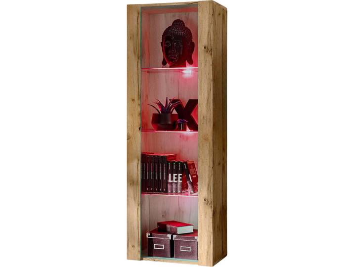 Komodee Vitrine Tivoli, Eiche Wotan + Eiche Wotan, LED Mehrfarbige, Eiche Wotan, Eiche Wotan, Holz Optik, 3 Fächer, Rechteckig, 55x159x35 cm, Esszimmer, Vitrinen, Vitrinenschränke