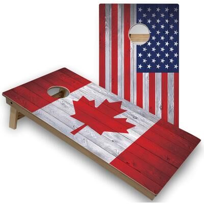 Skip's Garage Solid Wood Cornhole Boards - Canada & USA Flag Design